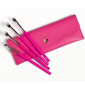 LARUCE 4 Eye Makeup Brush Set Vegan Hypoallergenic Bristles in Hot Pink Case NEW